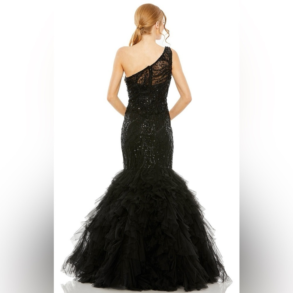 Mac Duggal 20545 NWT Black Ruffle Skirt One Shoulder Dress - Picture 3 of 5